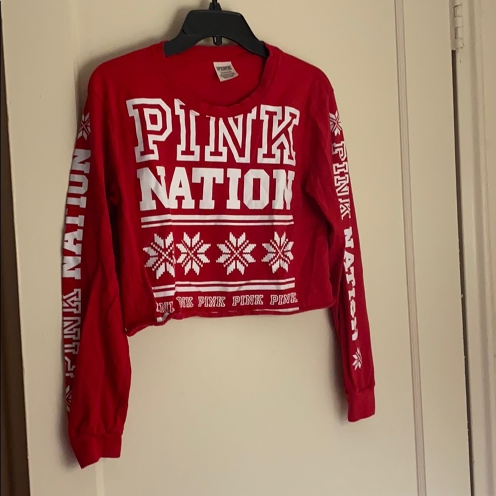 Pink Victoria’s Secret red & white crop top